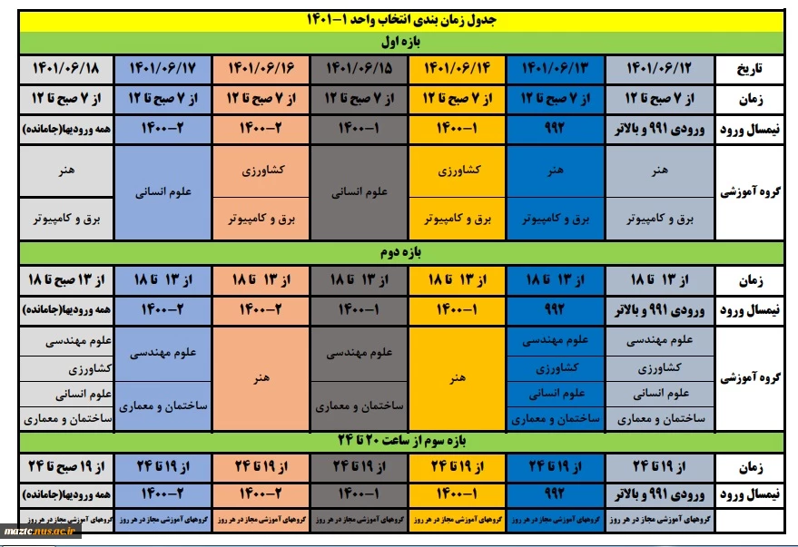 جدول زمان بندی انتخاب واحد نیمسال اول 402-1401 اعلام شد 2