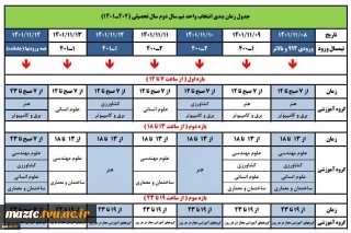 برنامه زمانبندی انتخاب واحد نیمسال دوم (012)